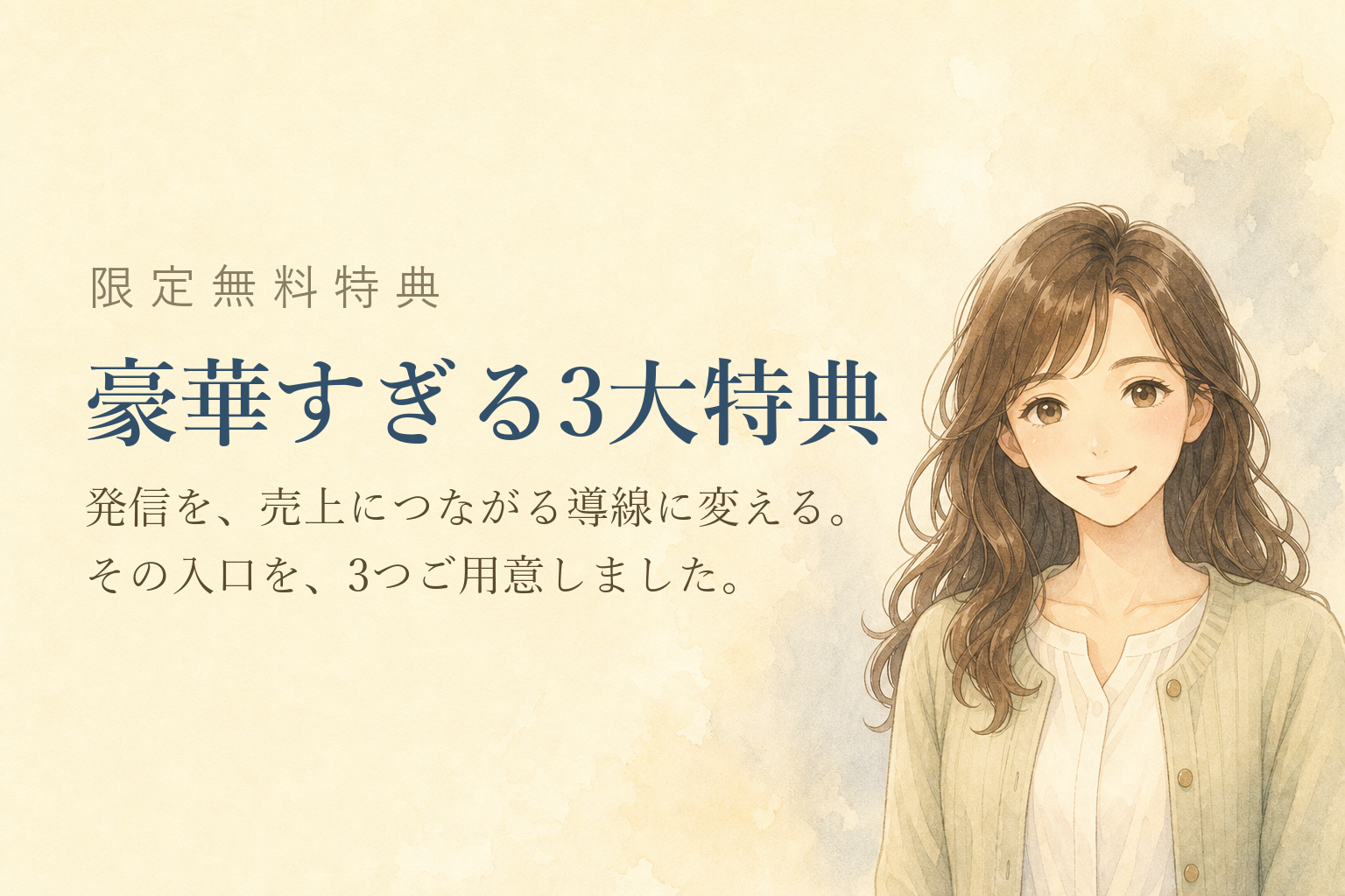 限定無料特典 豪華すぎる3大特典 発信を売上につながる導線に変える